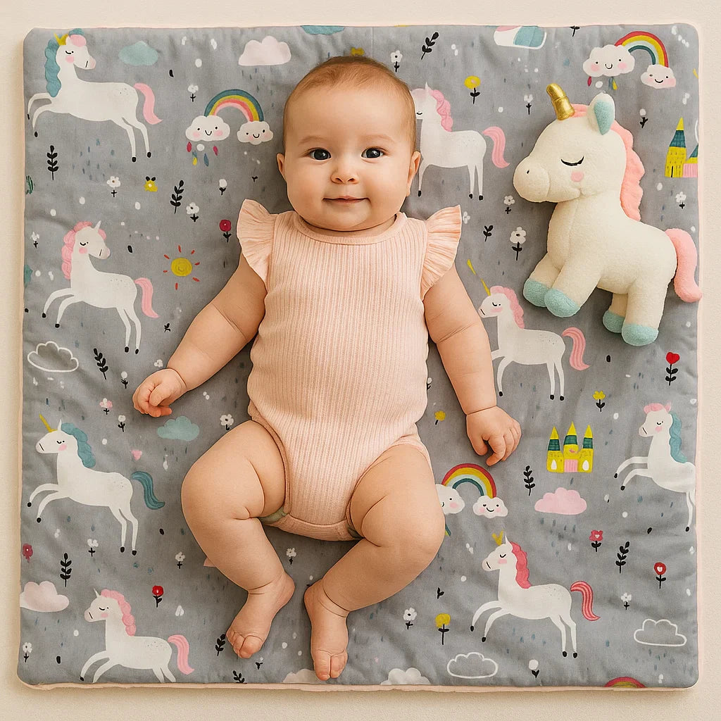 Einhorn Babydecke – Weiche Minkydecke Geschenkidee Beidseitig, Rosa Grau, 75×100 cm