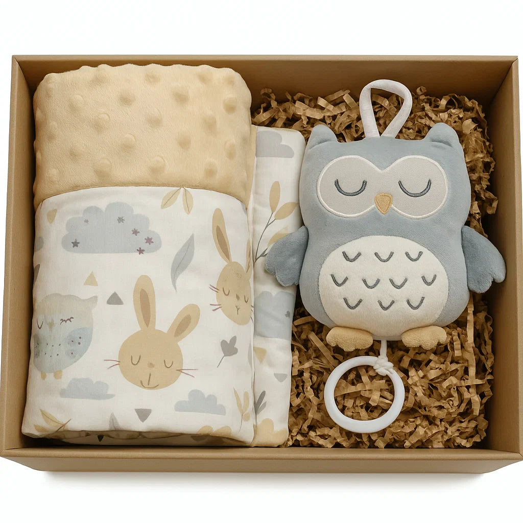 Babydecke mit Eulenmotiv – beidseitig weich & perfekt als Krabbeldecke | 75×100 cm