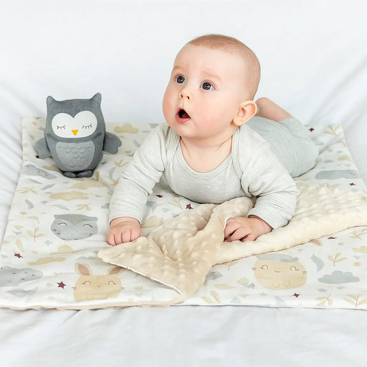 Babydecke mit Eulenmotiv – beidseitig weich & perfekt als Krabbeldecke | 75×100 cm