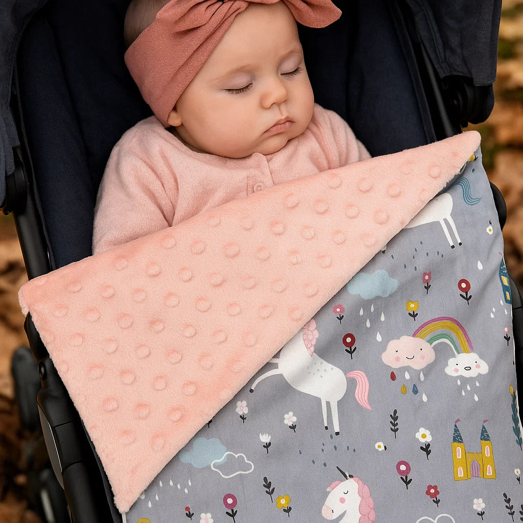 Einhorn Babydecke – Weiche Minkydecke Geschenkidee Beidseitig, Rosa Grau, 75×100 cm
