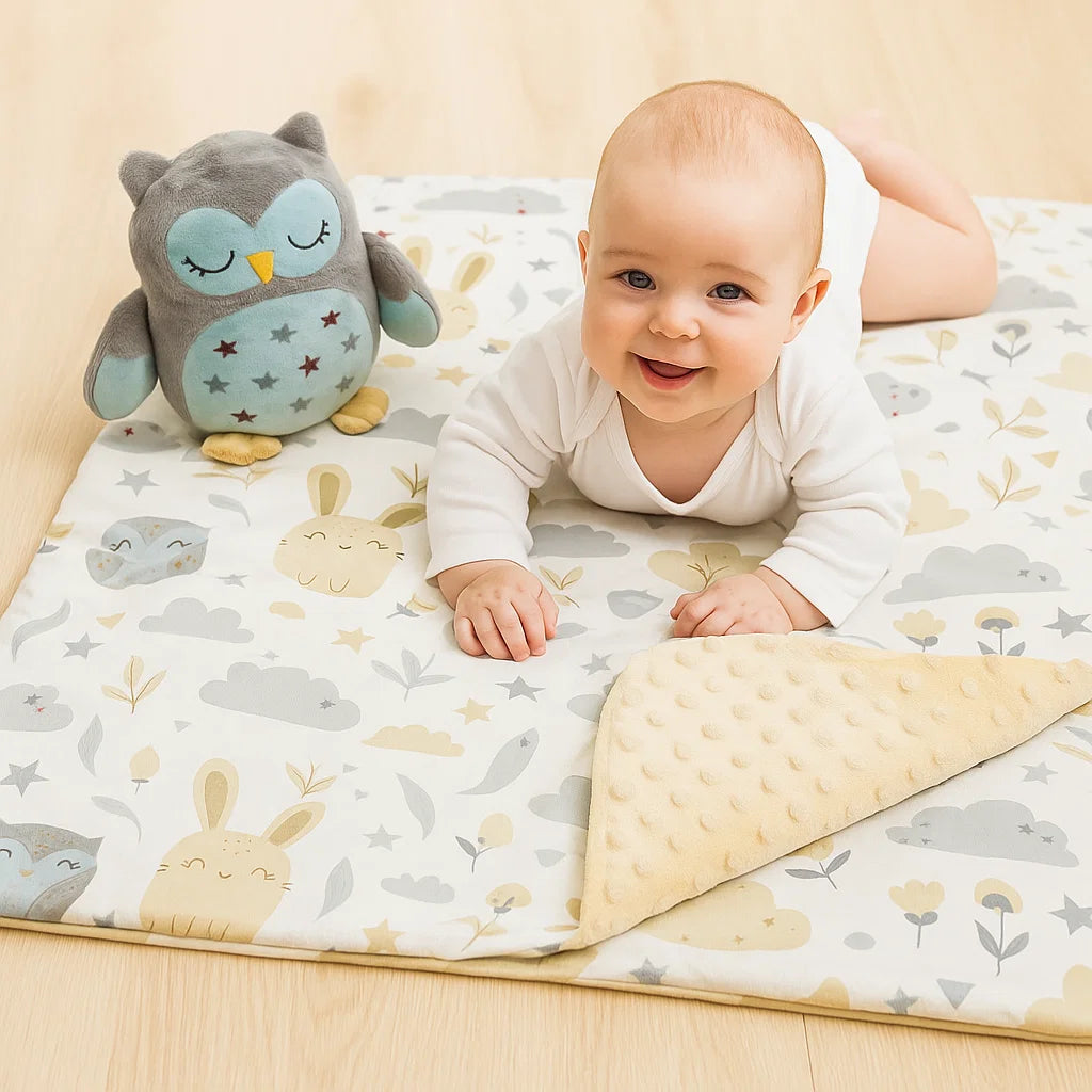 Babydecke mit Eulenmotiv – beidseitig weich & perfekt als Krabbeldecke | 75×100 cm